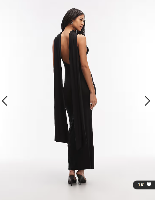 ASOS DESIGN high neck backless maxi dress with drape scarf detail in black