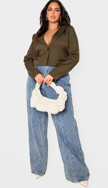 Plus Khaki Patch Pocket Cropped Detail Boxy Blazer