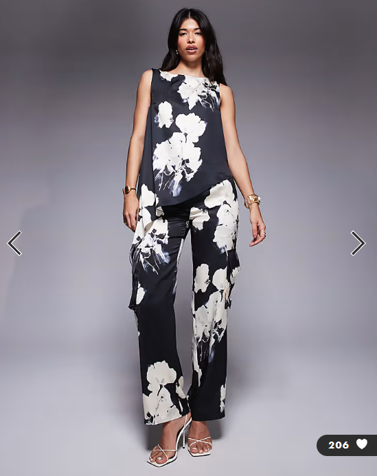 ASOS DESIGN tailored satin asymmetric drape top in floral print