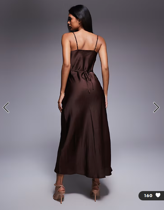 New Look satin cowl neck midi dress in brown