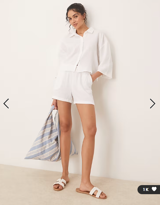JDY cropped cheesecloth shirt co-ord in white