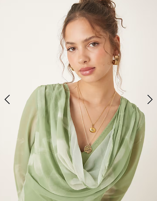 ASOS DESIGN cowl neck maxi dress with godet hem in blurred green print