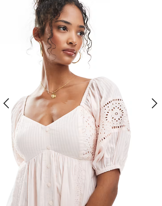 New Look embroidered button through mini dress in pink