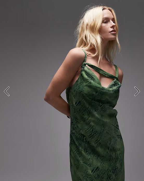 Topshop knot neck deep cowl occasion maxi dress in green snake