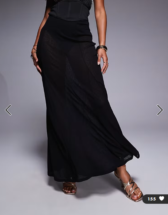 ASOS DESIGN godet semi sheer maxi skirt in black