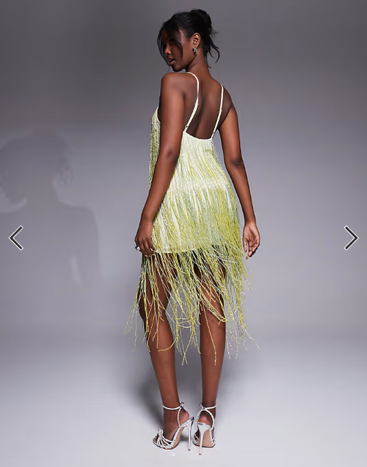 ASOS DESIGN beaded fringe mini cami dress in pale yellow