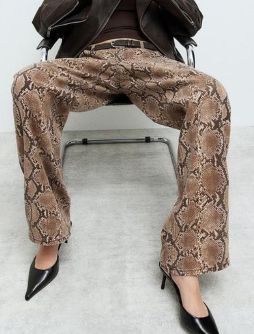 H&M - Wide high jeans - brown snakeskin-patterned