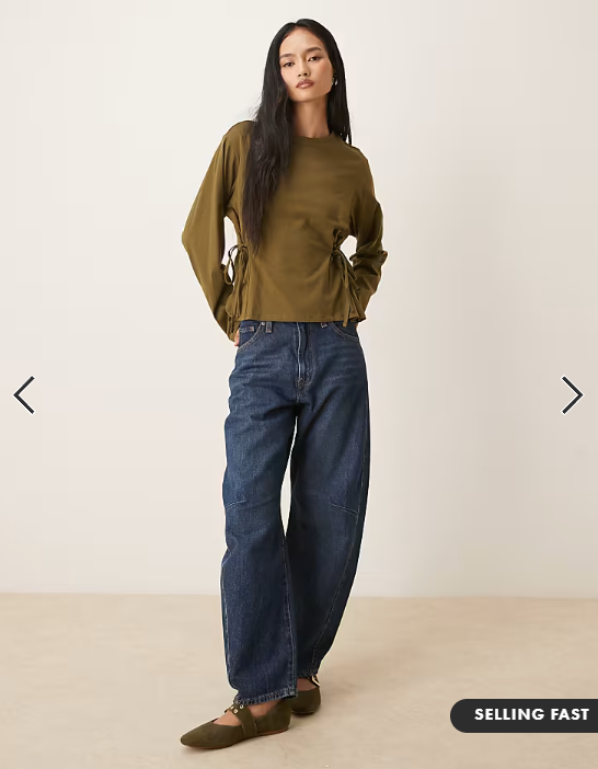 ASOS DESIGN tie waisted detail long sleeve top in khaki