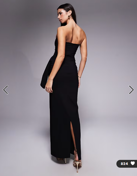 Vesper bengaline bandeau drape front detail maxi dress in black