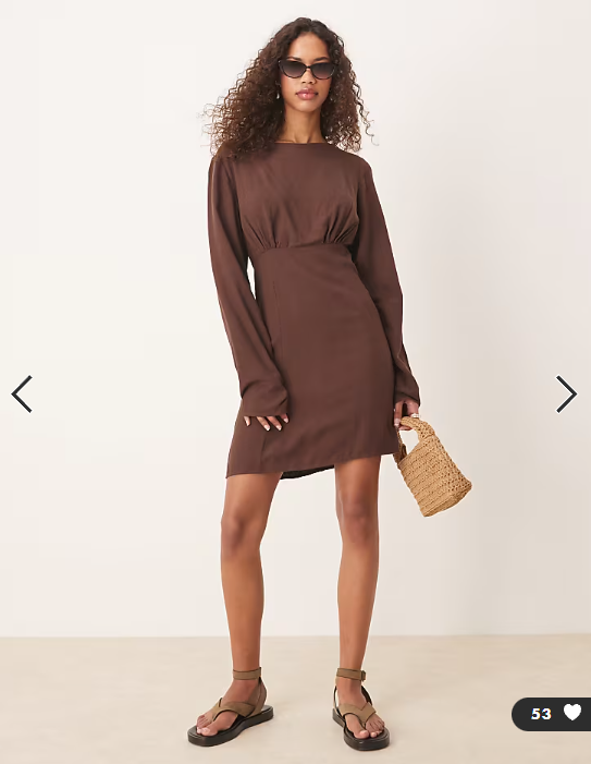 ASOS DESIGN linen blend cocoon sleeve mini dress in chocolate