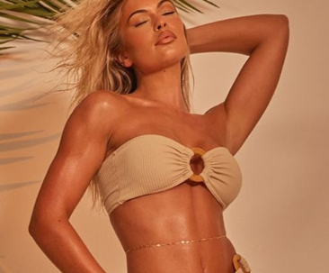 Stone Crinkle Bandeau O Ring Detail Bikini Top