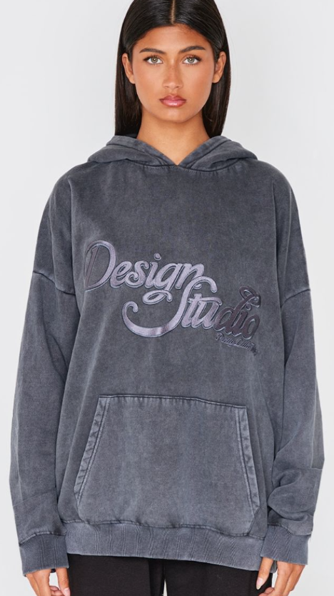 Charcoal Washed Design Studio Tonal Embroidered Hoodie