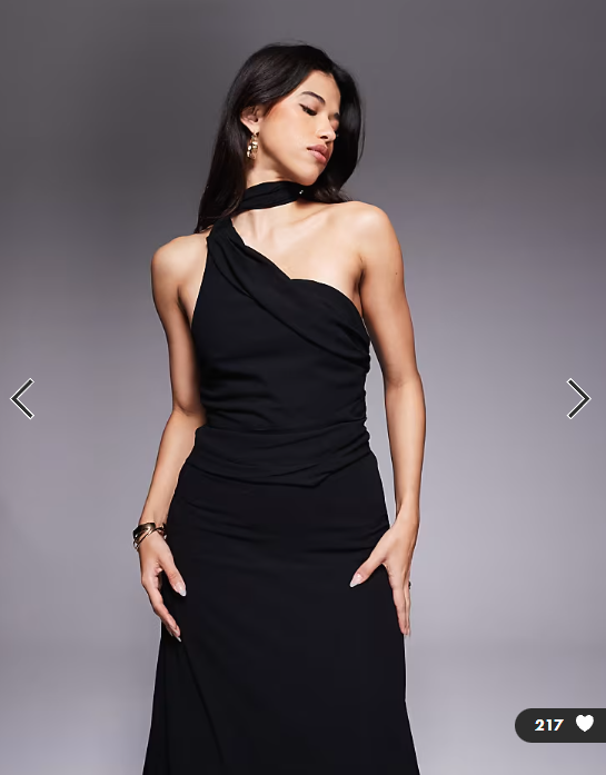 TFNC one shoulder scarf neck maxi dress in black