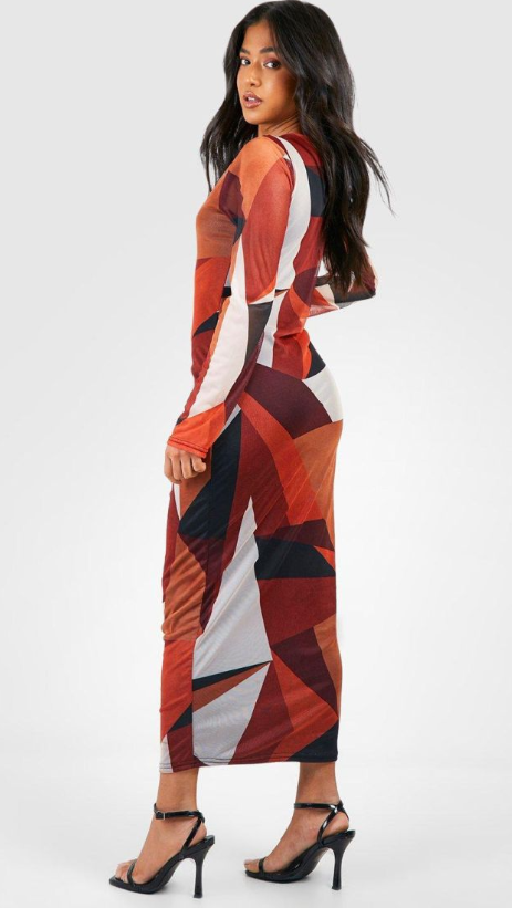 Boohoo - Petite Mesh Long Sleeve Midaxi Dress - multi
