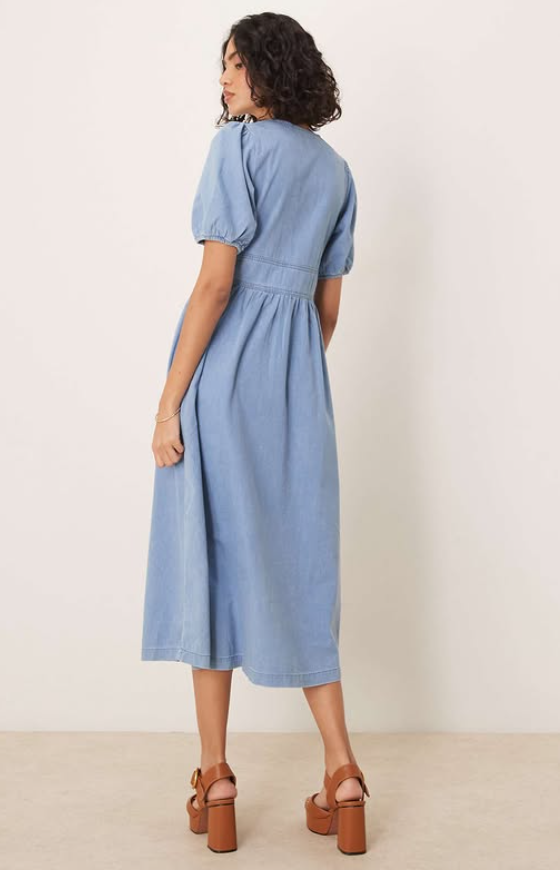 Nobody’s Child - astra denim twill midi dress in light blue
