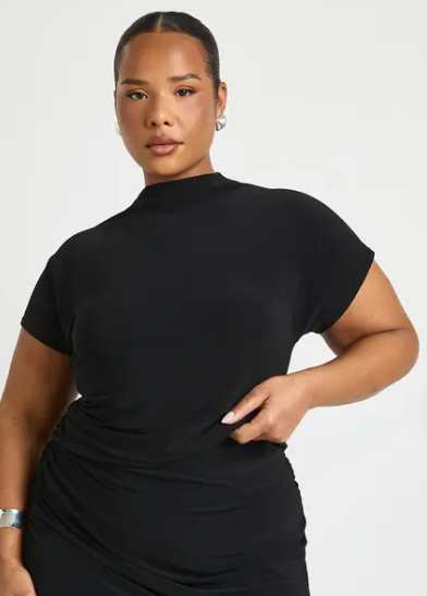 boohoo Plus Ruched Side Roll On Neck Top