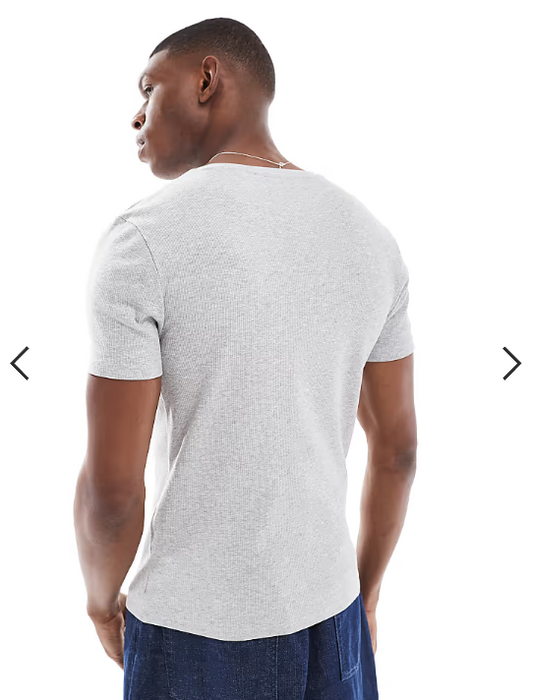 ASOS DESIGN essentials muscle fit T-shirt in gray heather rib.