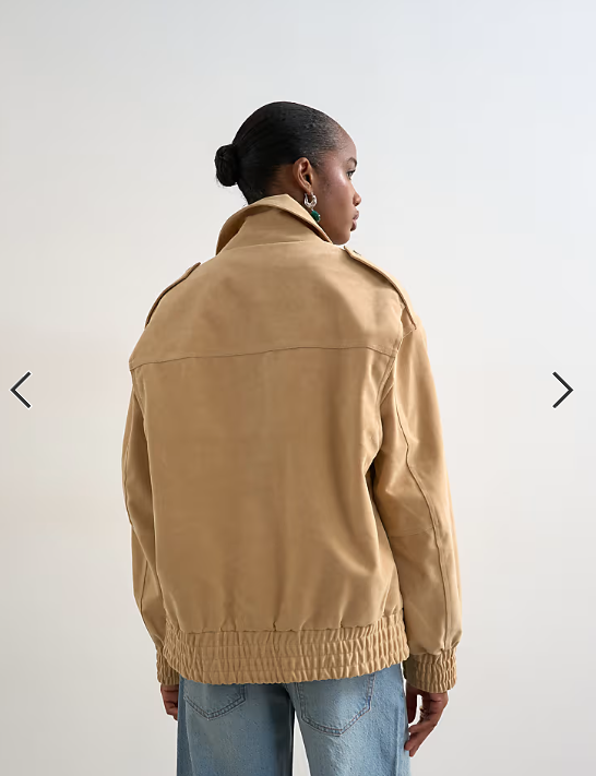 Topshop faux suede oversized bomber in stone