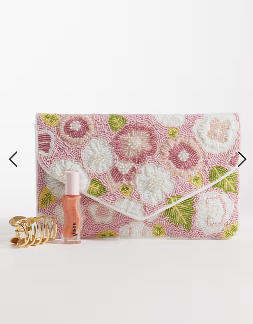 True Decadence floral embellished envelope clutch bag in pink