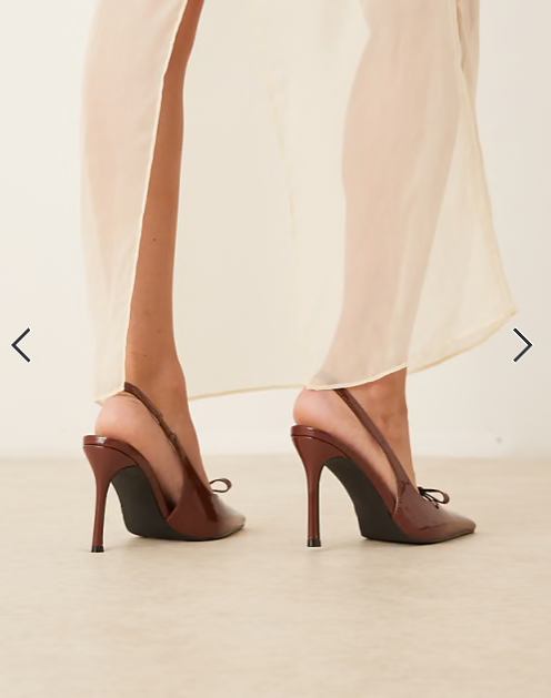 Glamorous slingback heeled shoes with bow in chocolate