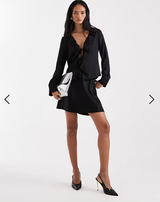 ONLY satin tie front top co-ord in black