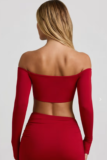OhPolly - Modal Contrast-Trim Crop Top in Red
