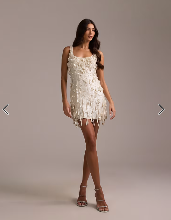 ASOS DESIGN pearl allover embellished mini dress in ivory