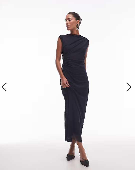 & Other Stories mesh midi dress with drape detail in navy
