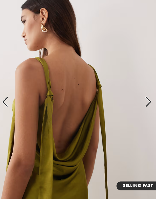 ARRANGE tie shoulder satin maxi dress in olive green