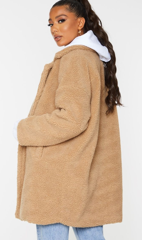 Plt - Camel Borg Lapel Drop Arm Midi Coat