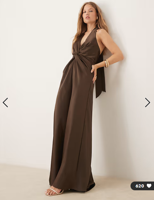 Six Stories twist front satin maxi dress in chocolate