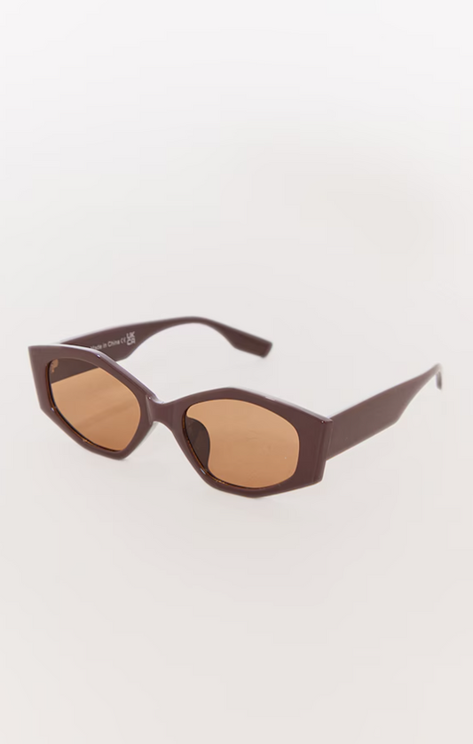 Chocolate Mirrored Slim Angled Hexagonal Sunglasses