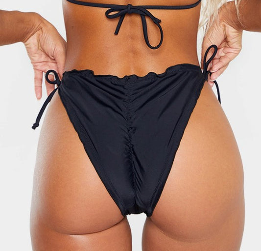 Black Frill Edge Ruched Back Bikini Bottomsmof