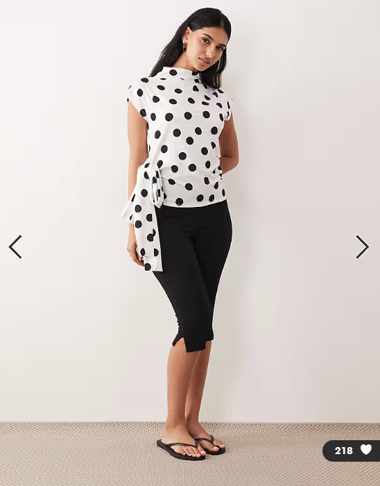 ASOS DESIGN cap sleeve tie knot detail top in mono polka dot