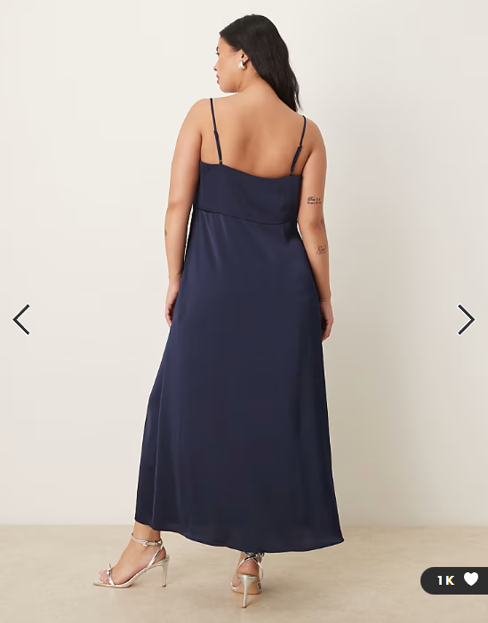 Vila Curve satin cowl neck cami maxi dress in navy