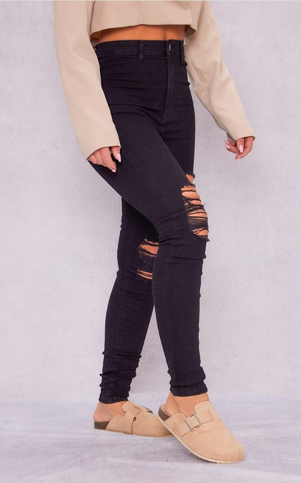 Black Ripped Disco Skinny Jeans