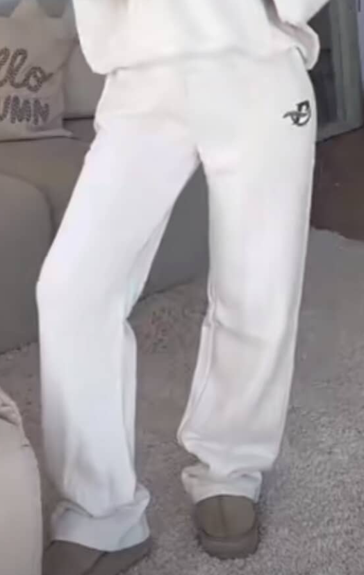 Plt - Cream Logo Embroidered Wide leg Jogger