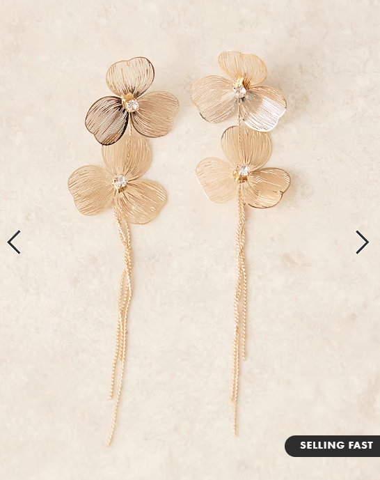 ASOS DESIGN stud wire floral earrings with chain drop tassel in gold tone