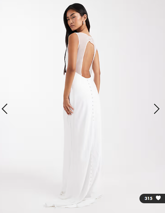 Six Stories Bridal satin maxi dress with mesh keyhole back and button detail in white