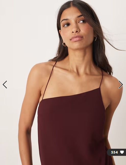 ASOS DESIGN draped satin chiffon cami maxi dress in placement burgundy floral print
