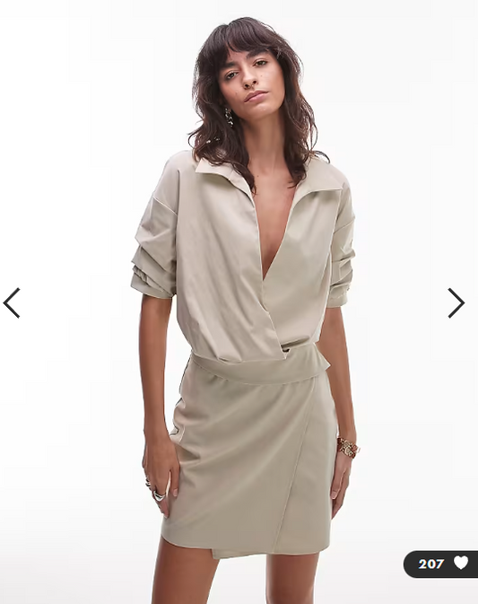 ASOS DESIGN drape shirt mini dress in oat