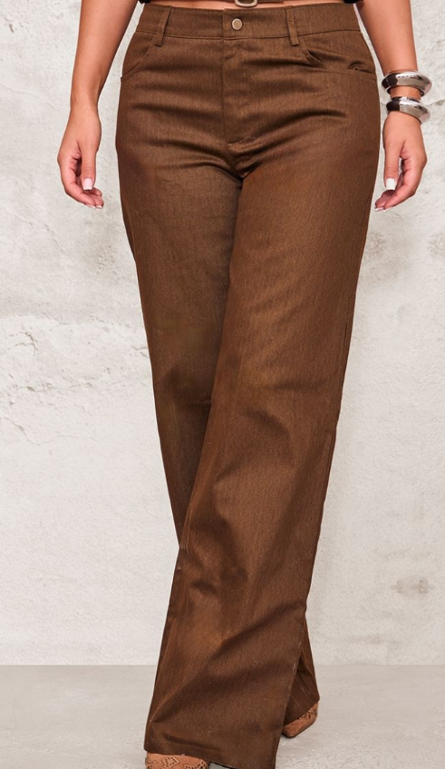Plt - Chocolate Premium Twill Mid Rise Wide Leg Trouser