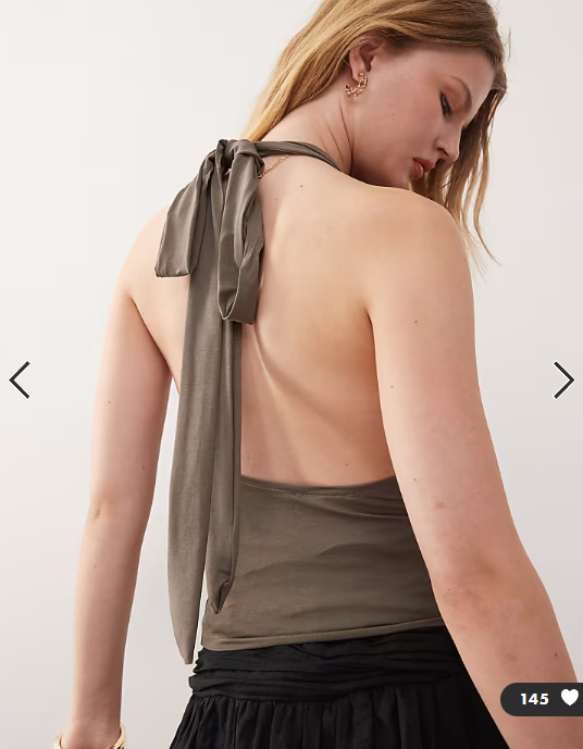 Weekday plunge drape front halter neck top with low back in dark mole