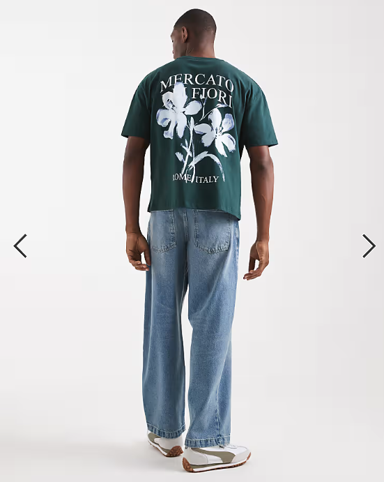 ASOS DESIGN boxy t-shirt with floral print in dark green