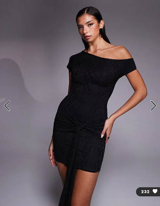 Kaiia exclusive lace off shoulder drape waist detail mini dress in black