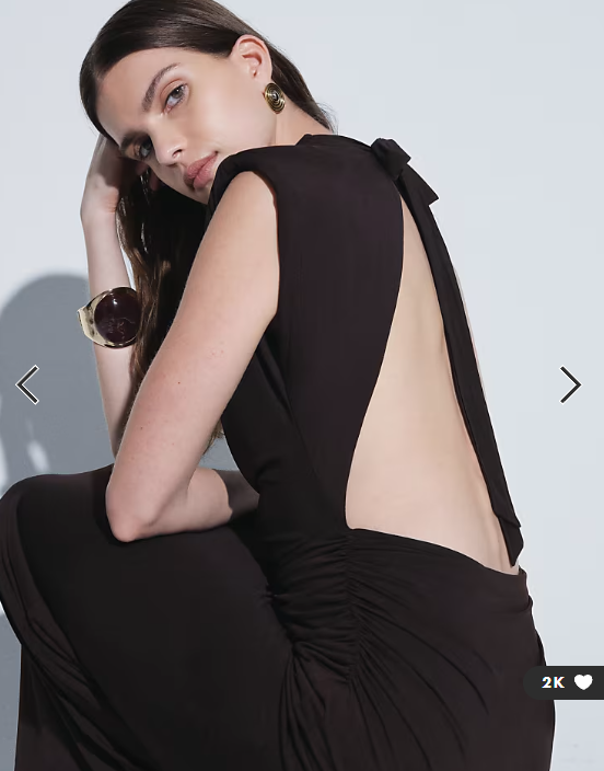 TFNC slinky draped high neck shoulder pad open back maxi dress in chocolate