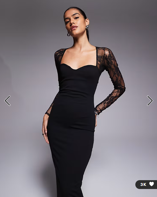 ASOS DESIGN cutaway lace long sleeve midi dress in black