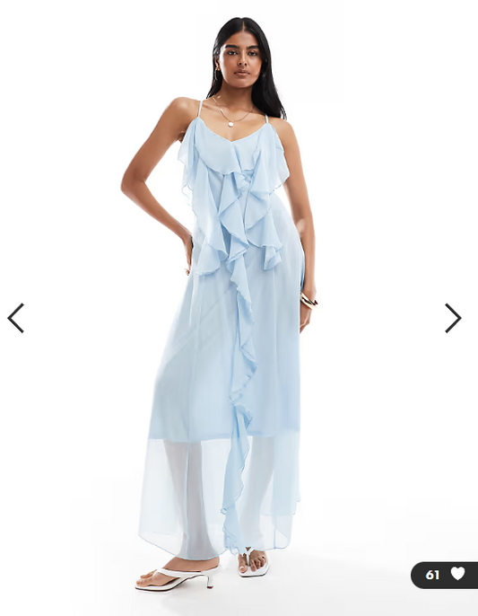 Vero Moda boho ruffle cami maxi dress in blue