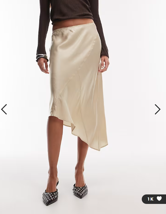 Weekday asymmetric satin skirt in beige