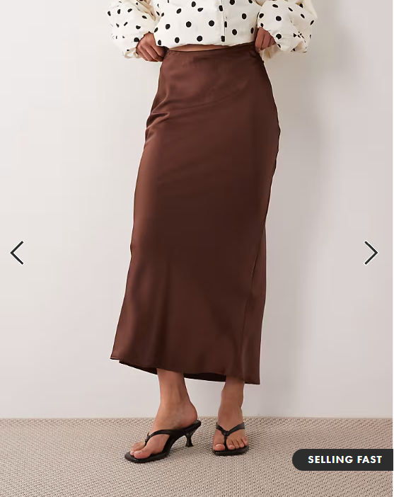New Look satin bias midi skirt in brown